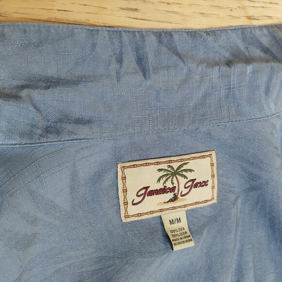 Jamaica Jaxx Men 100% silk Medium short sleeve button down blue shirt - Picture 13 of 15